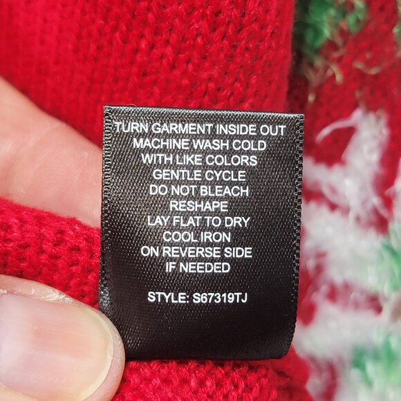 Ugly Christmas Sweater Unisex L Reindeer 3D Rhinestone Tinsel Fur Knit Holiday - Picture 12 of 16